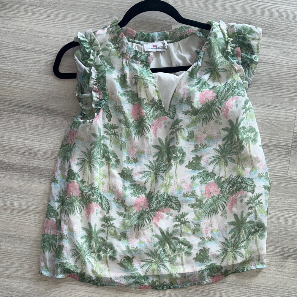 Floral Green and Pink Women's Top Vineyard Vines XS